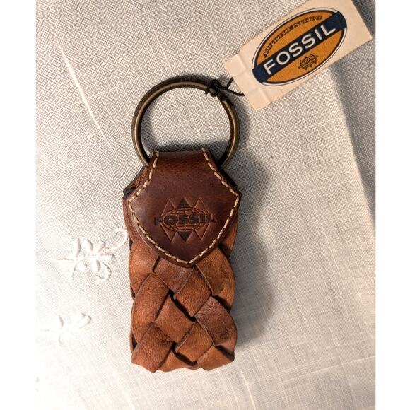 Vintage Fossil Braided Leather Key Chain NWT - Picture 1 of 5